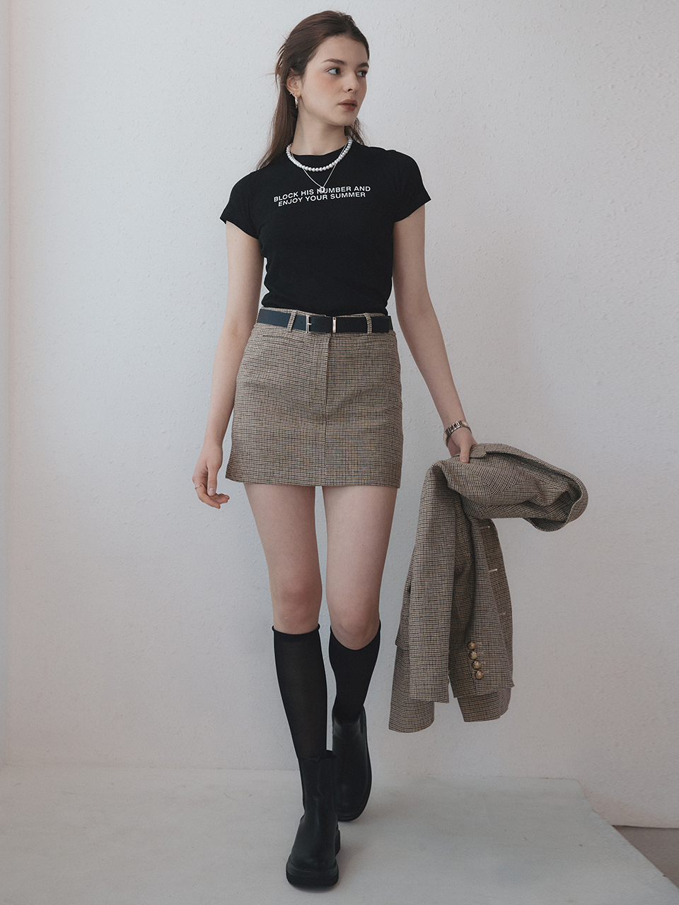 Check Linen Mini Skirt [2color]