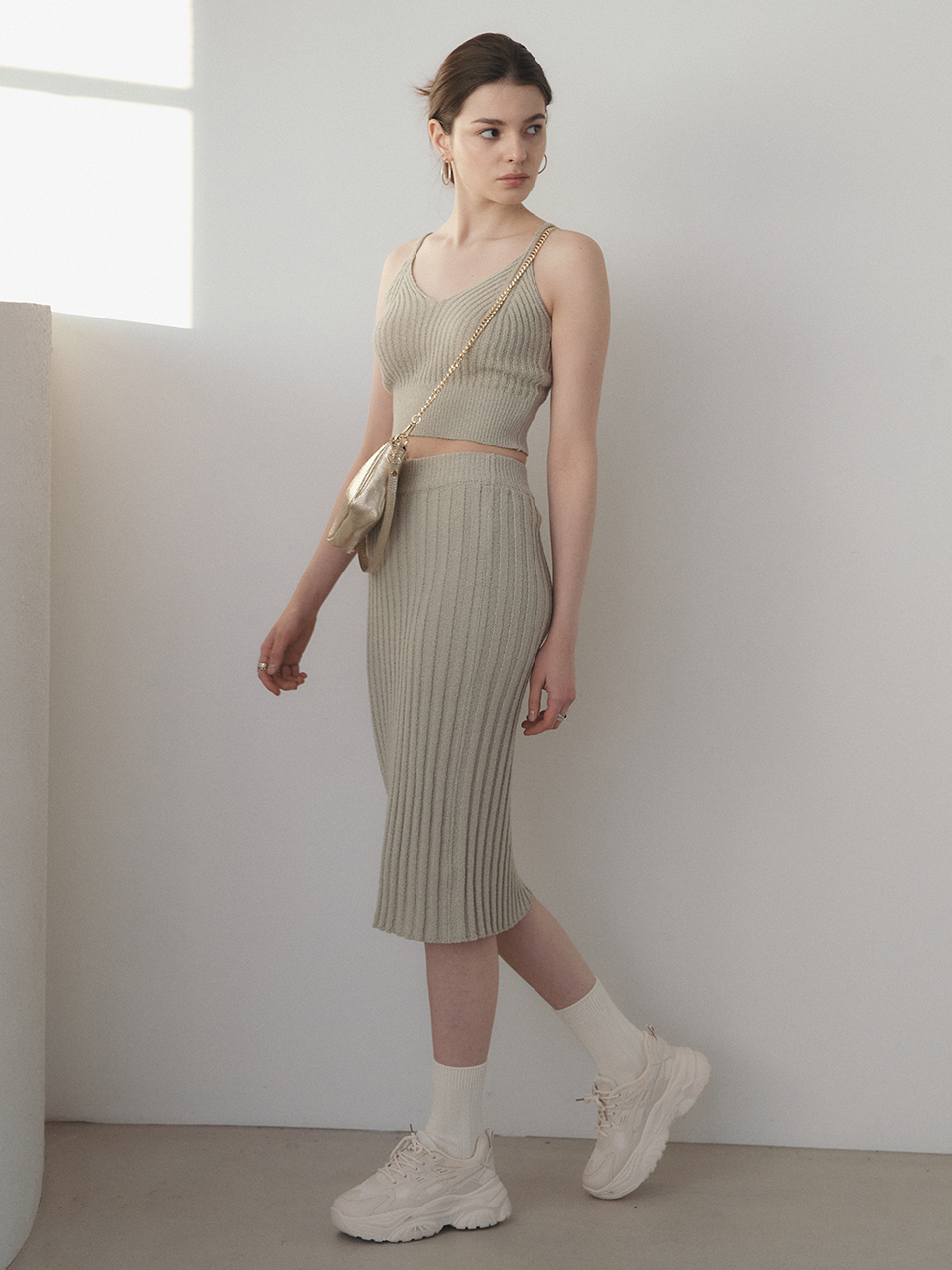 Metal Ribbed Knit Skirt [4color]