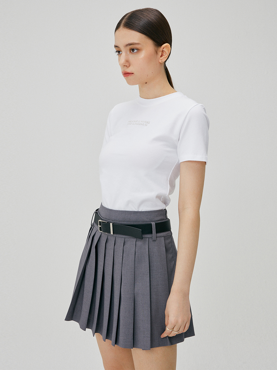 Belted Pleats Mini Skirt [3color]