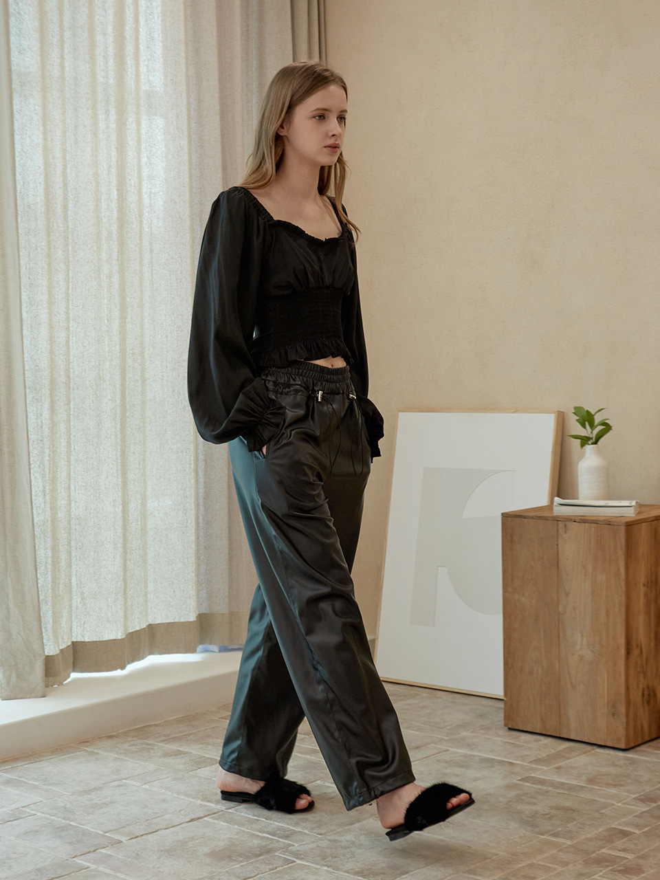 LEATHER BANDING PANTS[2color]