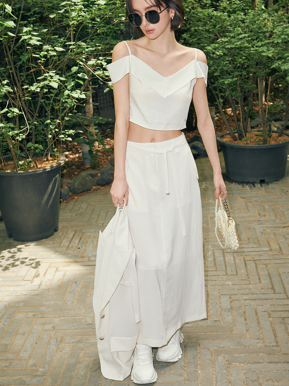 Summer String Pocket Long Skirt [Ivory]