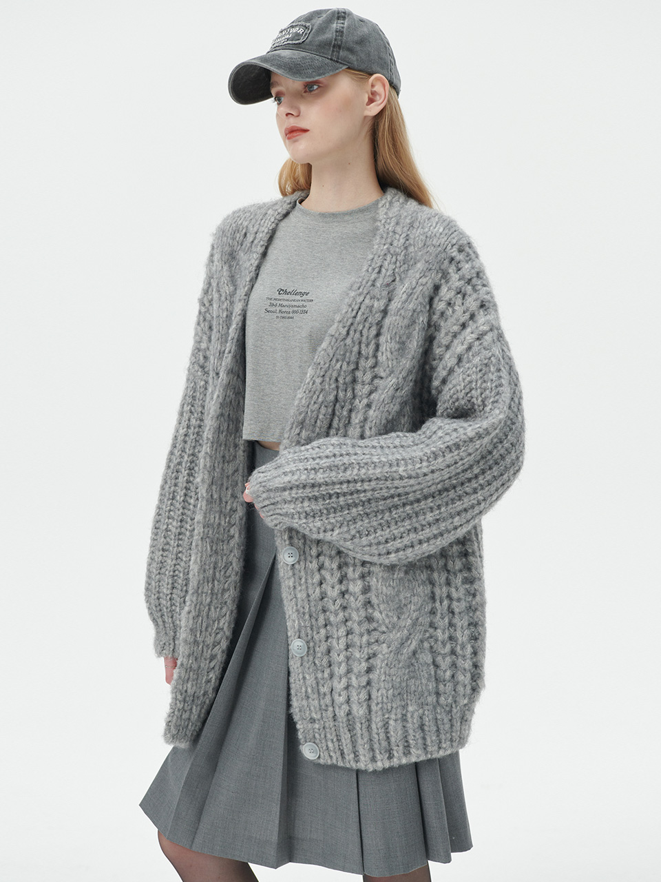 Cable Knit Half Long Cardigan [3color]