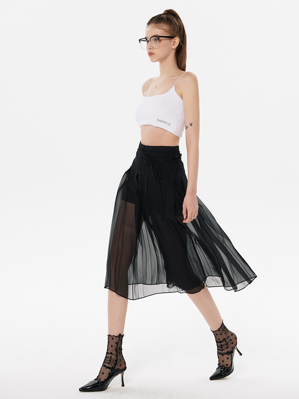 See-Thru Pleats Wrap Skirt (3color)