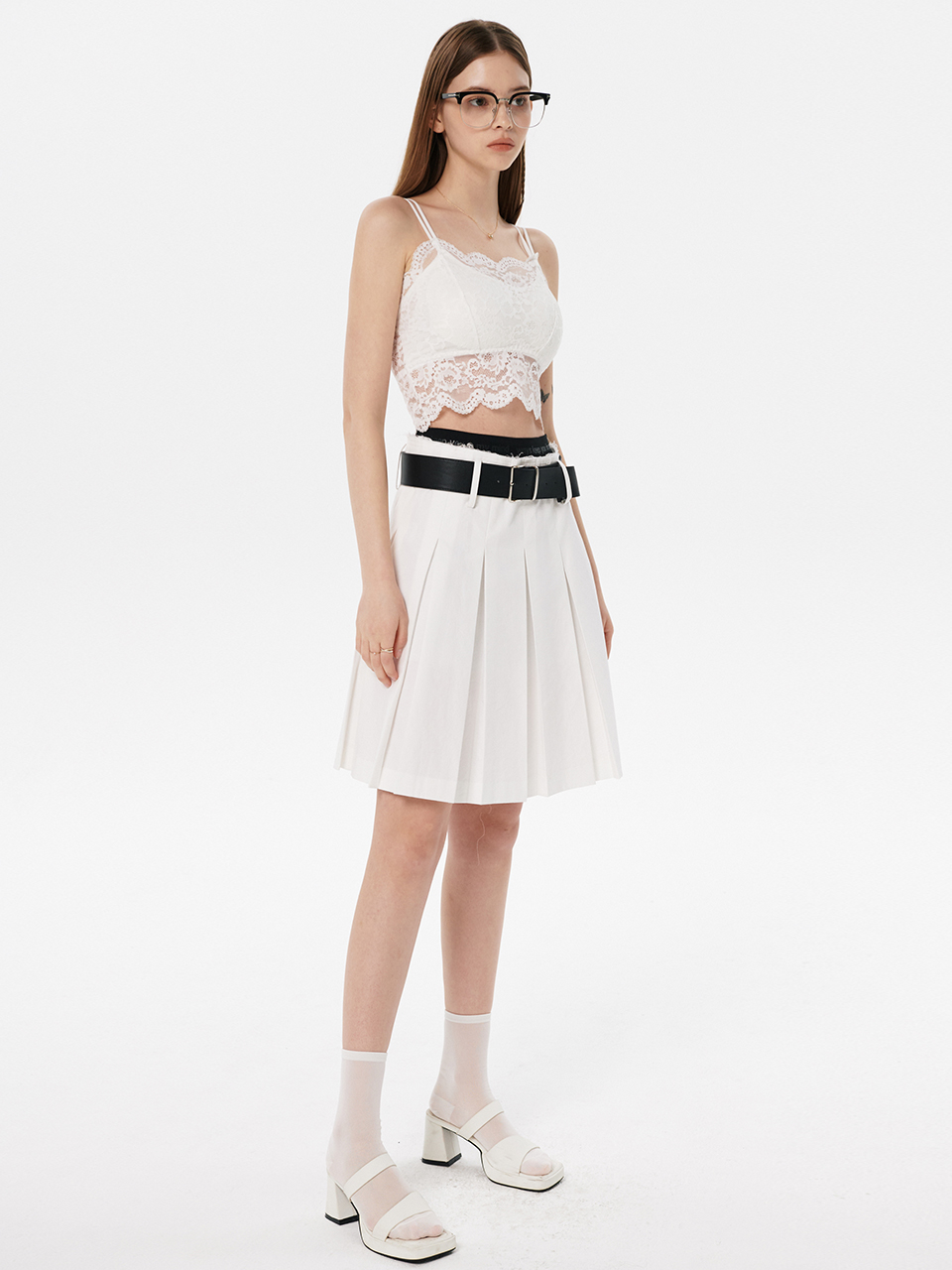Raw Edge Pleats Skirt (6color)