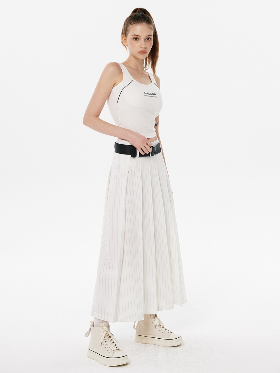 Stripe Pleats Long Skirt (3color)