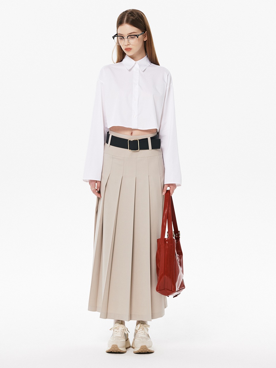 Low-rise Pleats Long Skirt (4color)