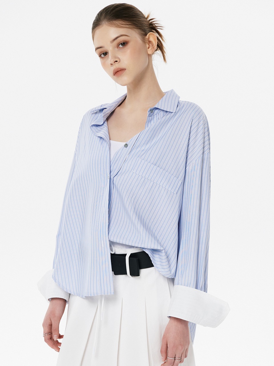 [걸코어] Stripe Fold Sleeve Shirts (2color)