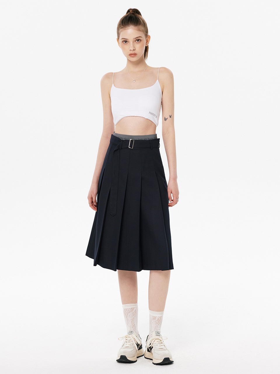 Belted Pleats Midi Skirt (2color)