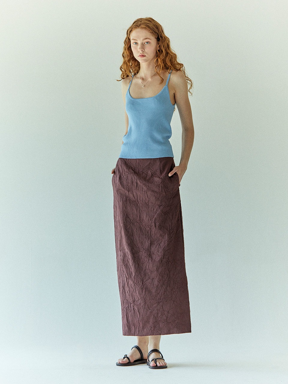 Crease High Waist Long Skirt_3color